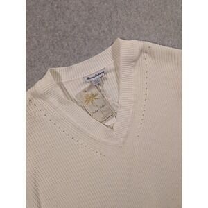Tommy Bahama Women's Ivory V Neck Knit Sweater Oversize Dolman Coastal Vacay  XL